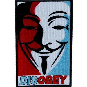 Disobey V for Vendetta Patch Embroidered Iron on Applique Mask Movie Anonymous